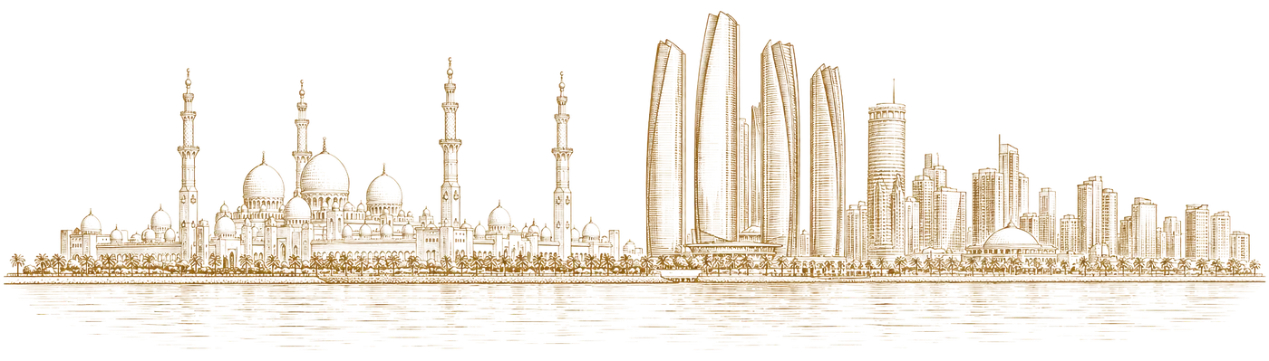 Abu Dhabi skyline, engraved illustration