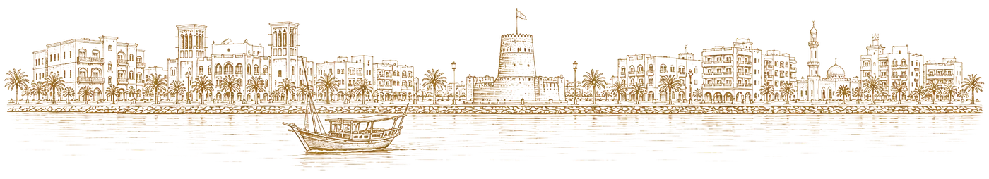Ajman skyline, engraved illustration