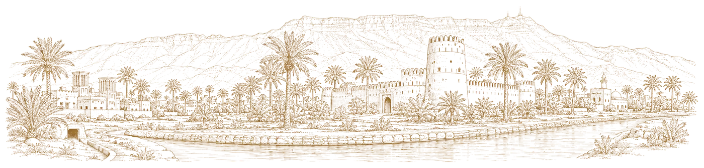 Al Ain skyline, engraved illustration